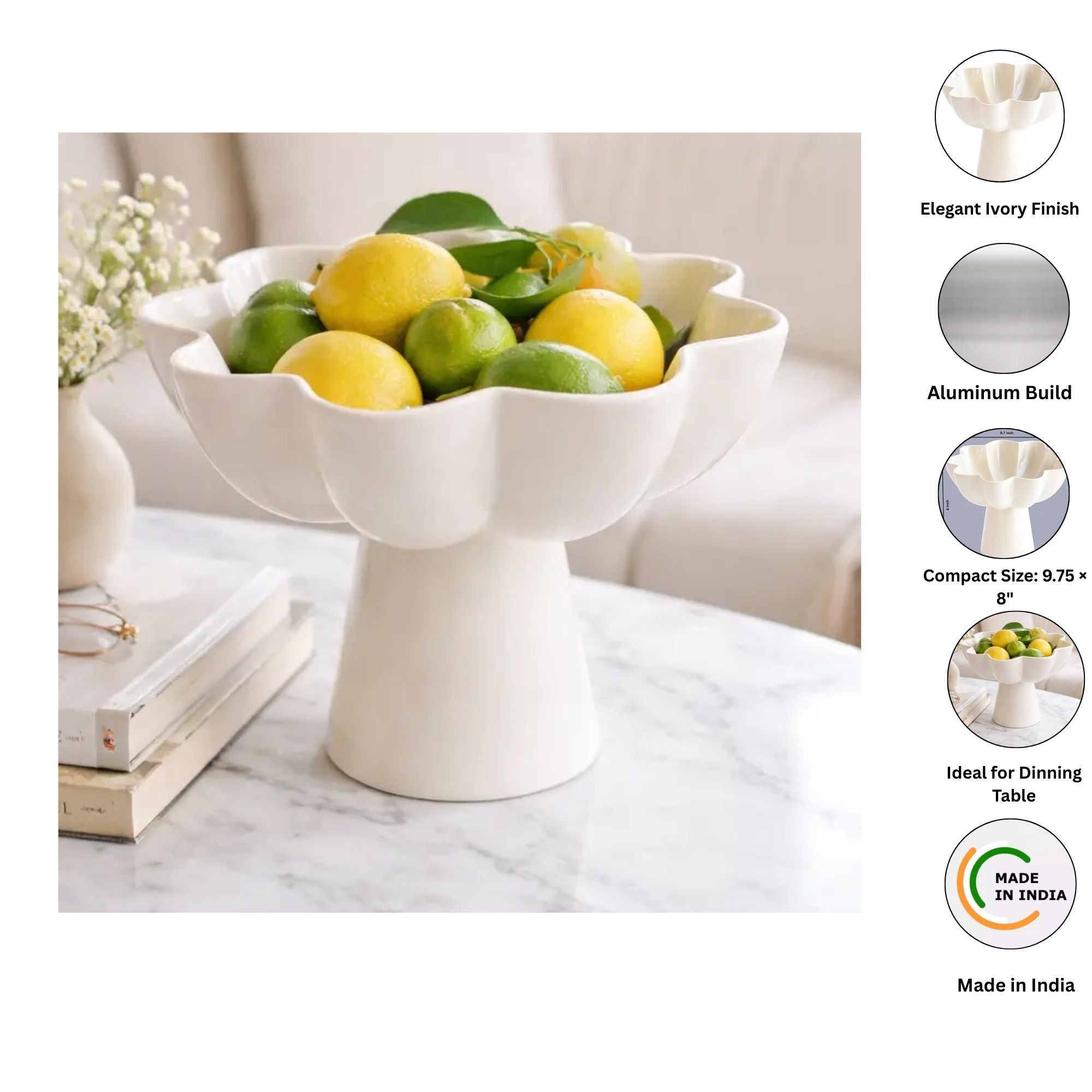 White Pedestal Aluminum Bowl | Modern Sculptural Decor