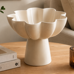 White Pedestal Aluminum Bowl | Modern Sculptural Decor