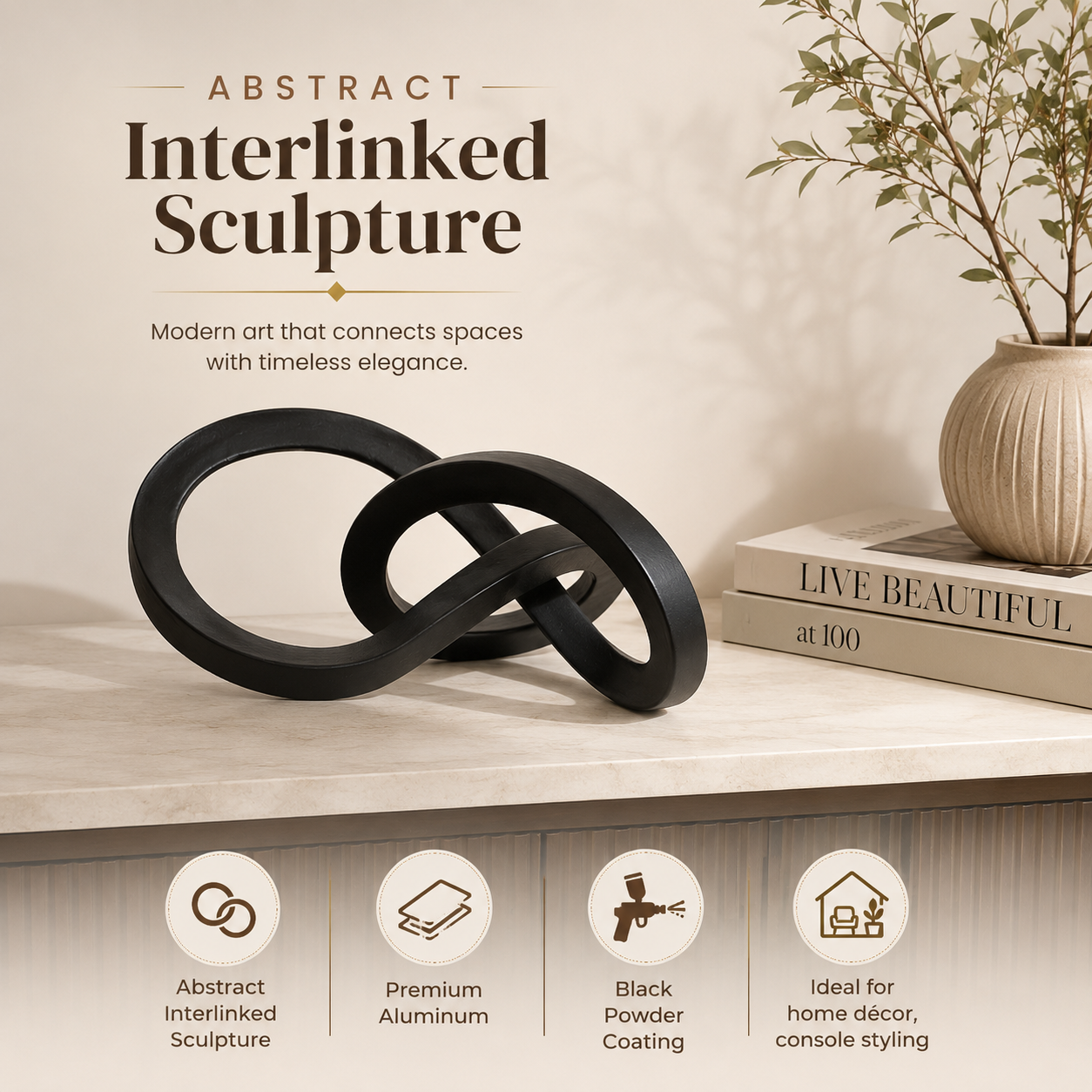 Abstract  Interlinked Sculpture | Black Modern Art Décor