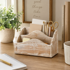 Desk Organiser | Handmade | Mango Wood | Whitewash