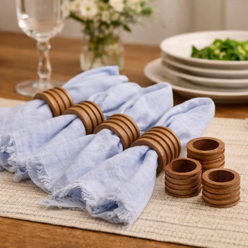 Elegant Wooden Napkin Rings | Set of 4 | Perfect for Dining