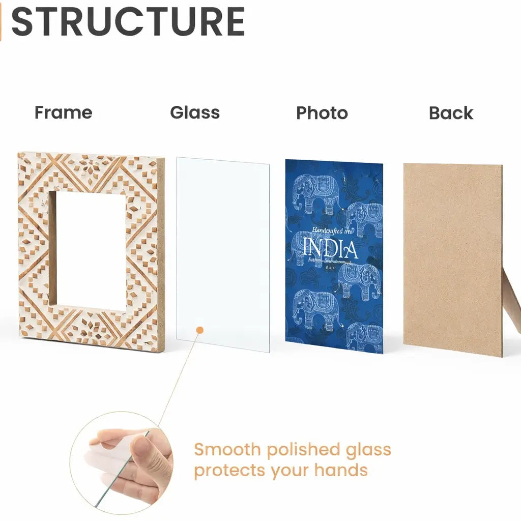 Decorative Photo Frame | Mango Wood | Whitewash - Elegant Design