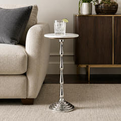 Drink Table with White Marble Top | Aluminum Base