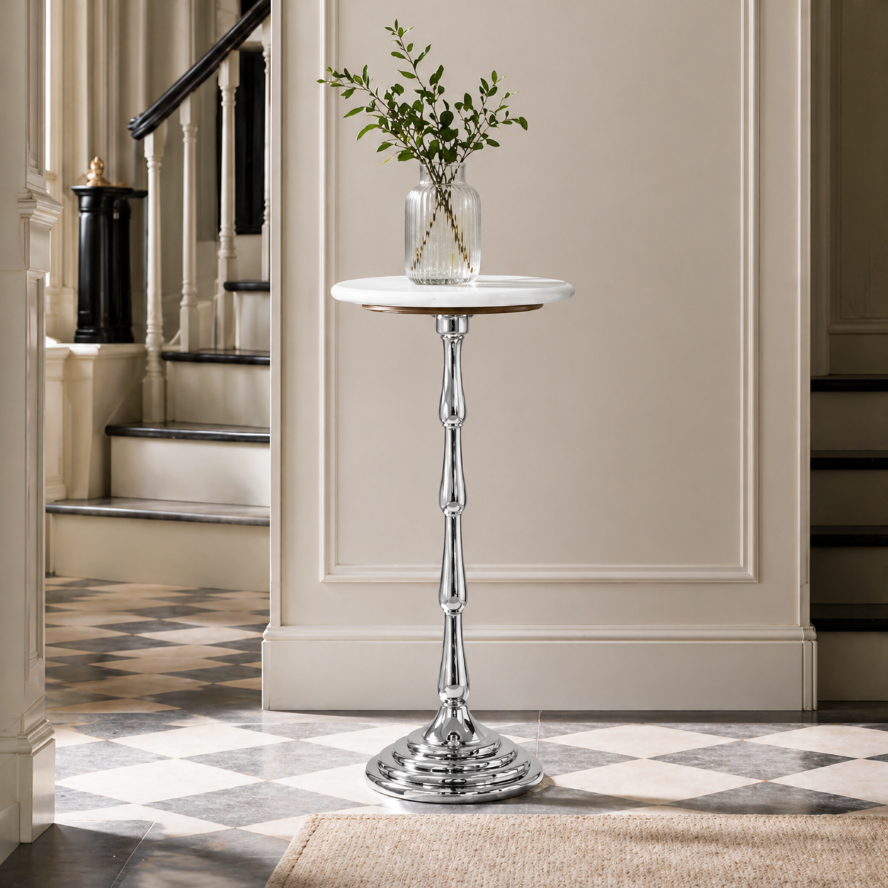 Drink Table with White Marble Top | Aluminum Base