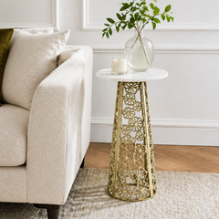 Side Table with White Marble Top | Aluminum Base