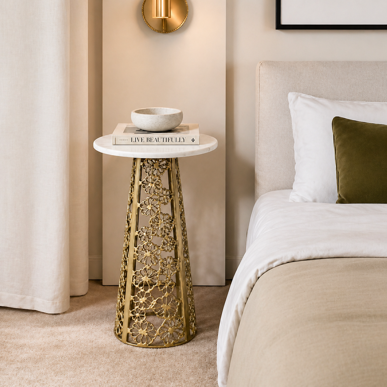 Side Table with White Marble Top | Aluminum Base