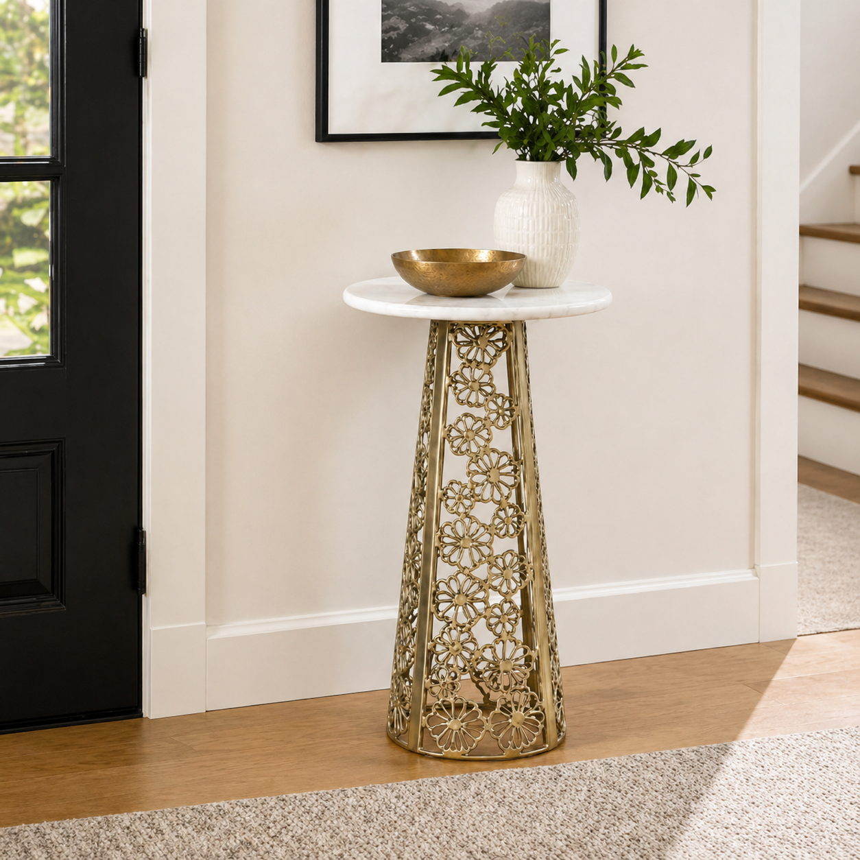 Side Table with White Marble Top | Aluminum Base