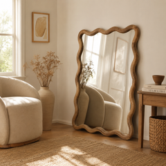 Decorative Wavy Floor Mirror with Mango Wood Frame, 36x48"