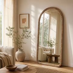 Arched Full Length Floor Mirror with Mango Wood Frame, 36x72"