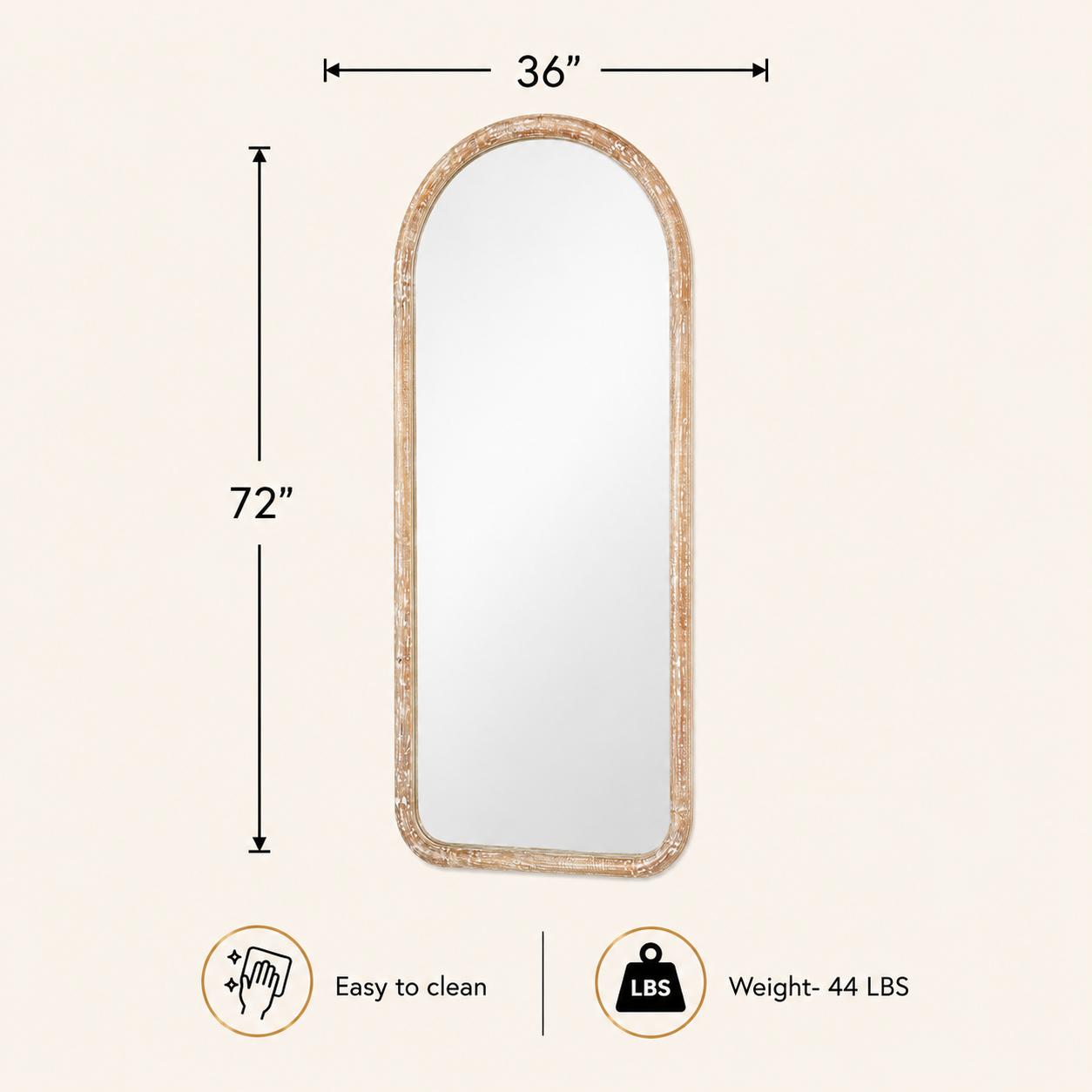 Arched Full Length Floor Mirror with Mango Wood Frame, 36x72"