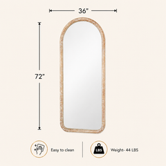 Arched Full Length Floor Mirror with Mango Wood Frame, 36x72"