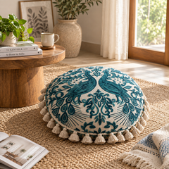 Embroidered Floor Pillow with Tassels & Filler, 20x20x3.5"