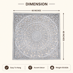 Mandala Wall Decor | Handcarved Wood Wall Art Panel, 48x48"
