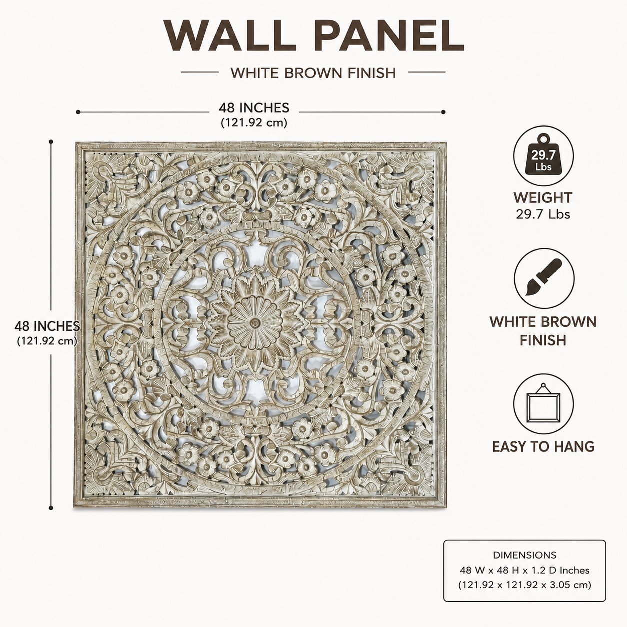 Mandala Hand Carved Wall Decor | Wooden Wall Art, 48 x 48"