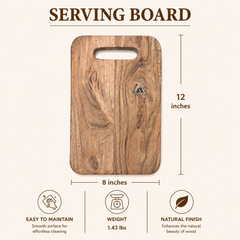 Acacia Wood Cutting Board with Built-In Handle, 8x0.75x12"