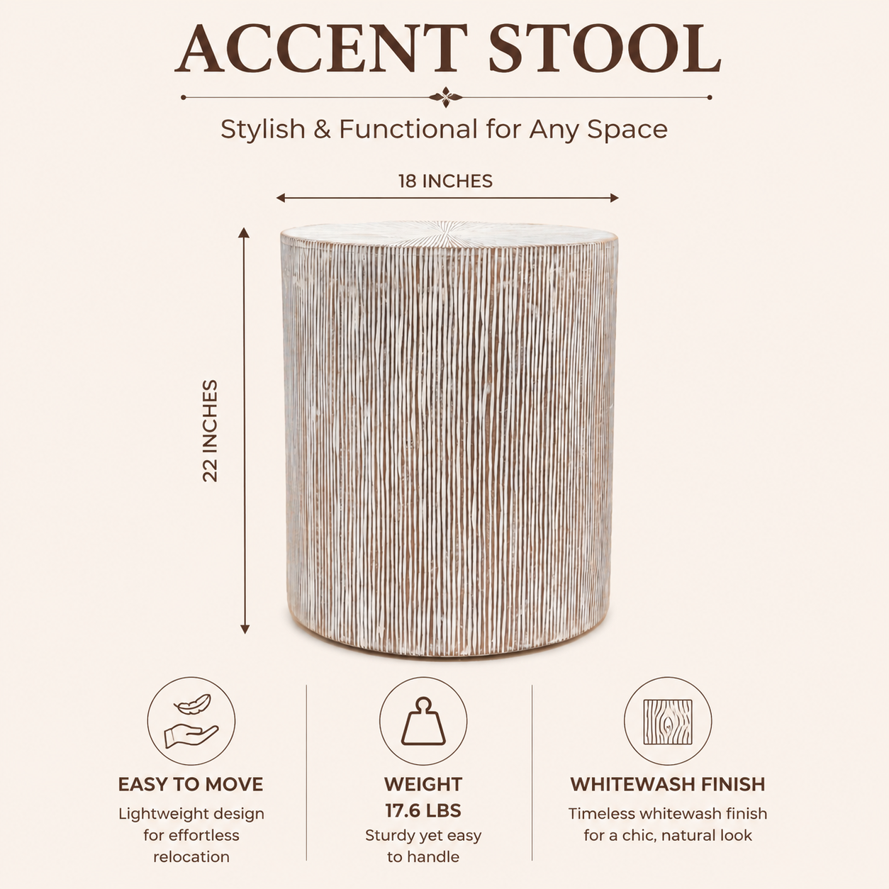 Hand Carved Wooden Stool Side Table | 18x18x22" | End Table