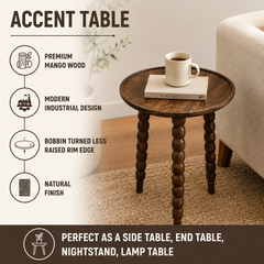 Mango Wood Round Accent Table, Knockdown
