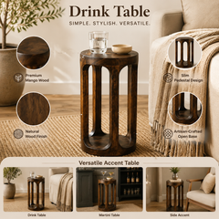 Mango Wood Drink Table | Handmade Round Table | 7.5x7.5x23"