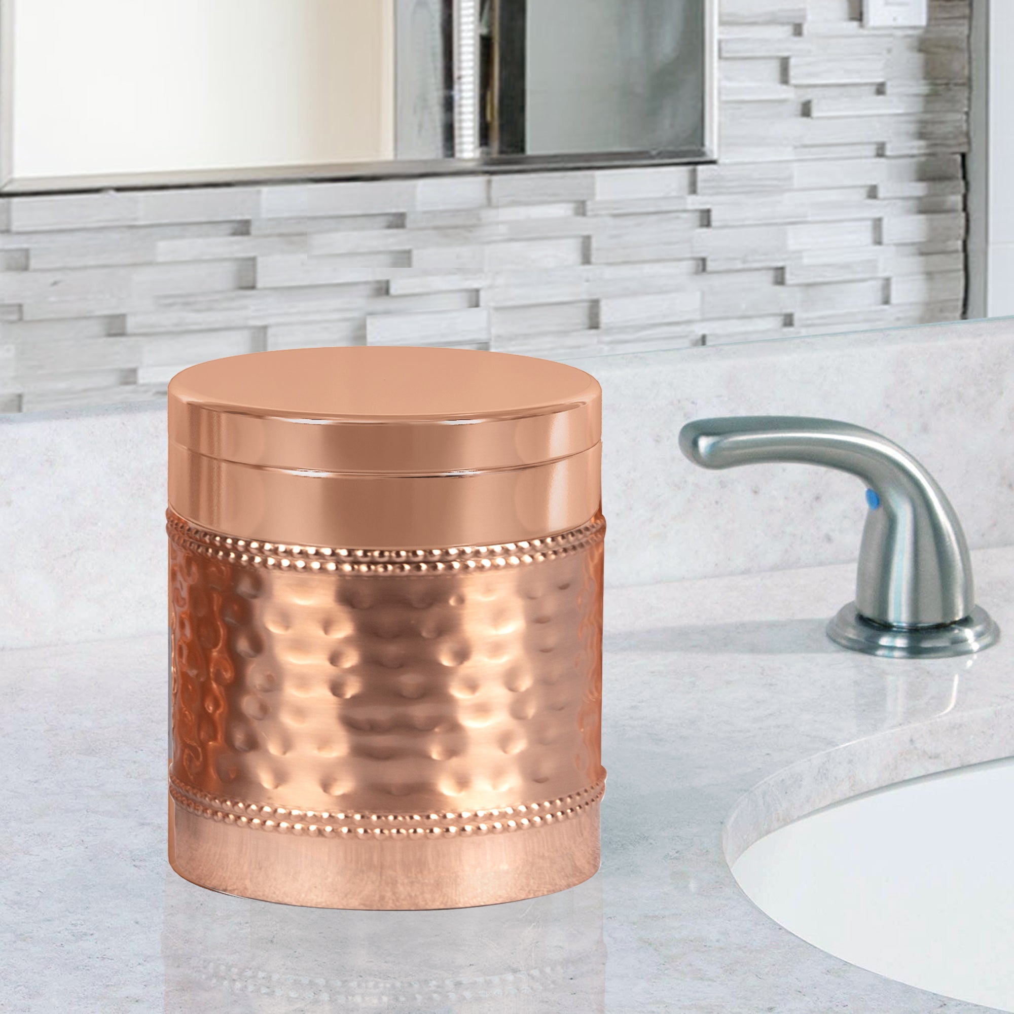 Hudson Copper Stainless Steel Vanity Jar  | Stylish Storage for Cotton Swabs,Sponges & Bath Salts  | Decorative Canister for Bathroom,Bedroom  |  Copper
