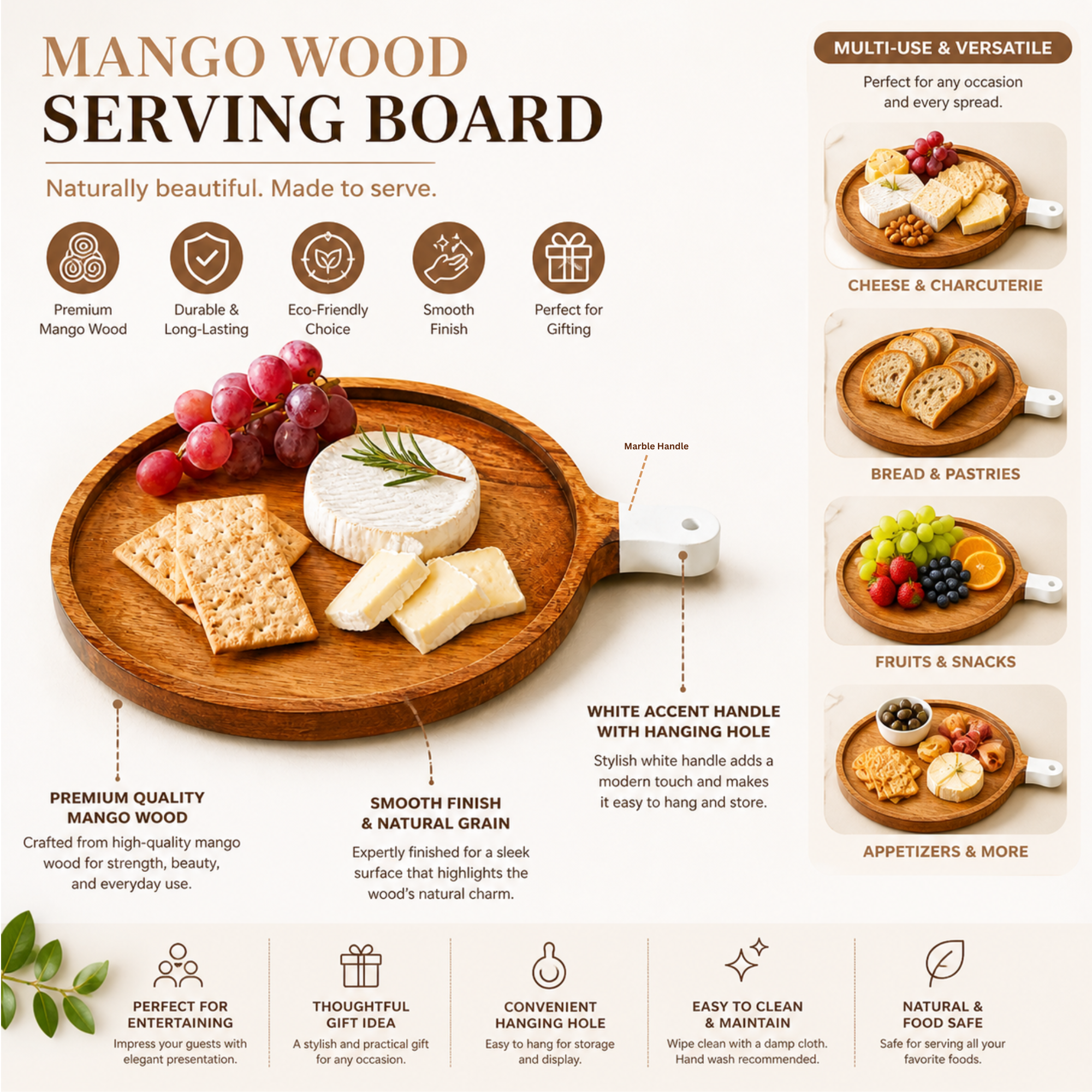 Handcrafted Wooden Cheese Board | Rustic Kitchen Serving Tray