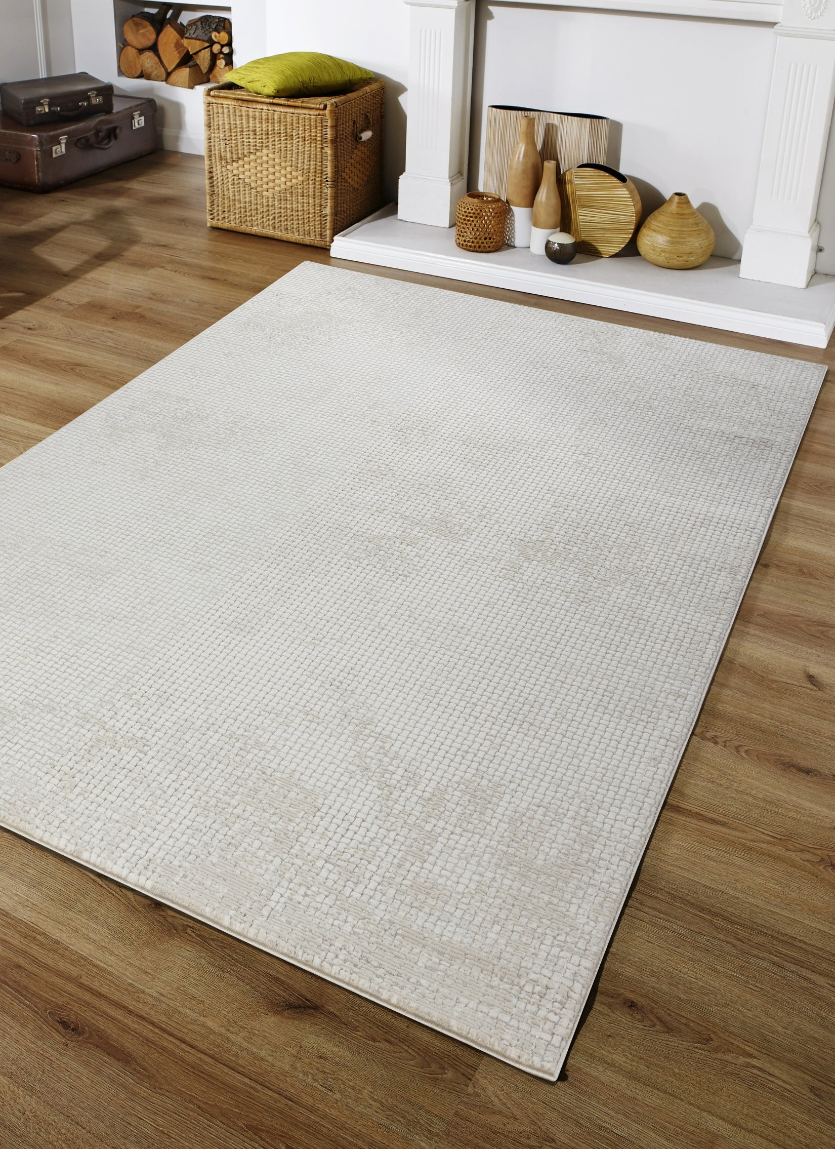 Modern Basketweave Textured Solid Cream & Beige Area Rug & Runner – BT321 Cream Beige