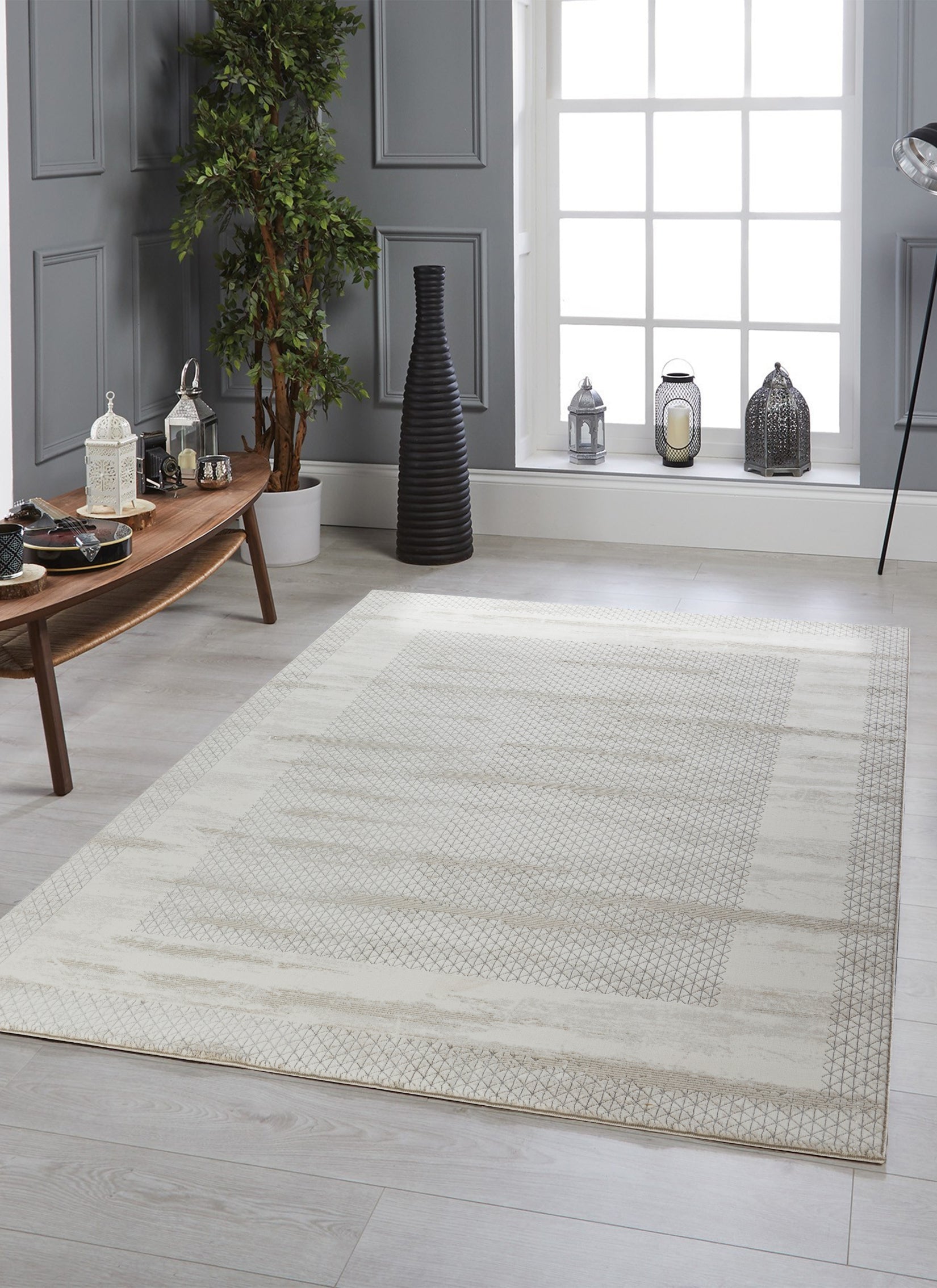 Modern Abstract Brushstroke Lattice Cream & Beige Area Rug & Runner – BT322 Cream Beige