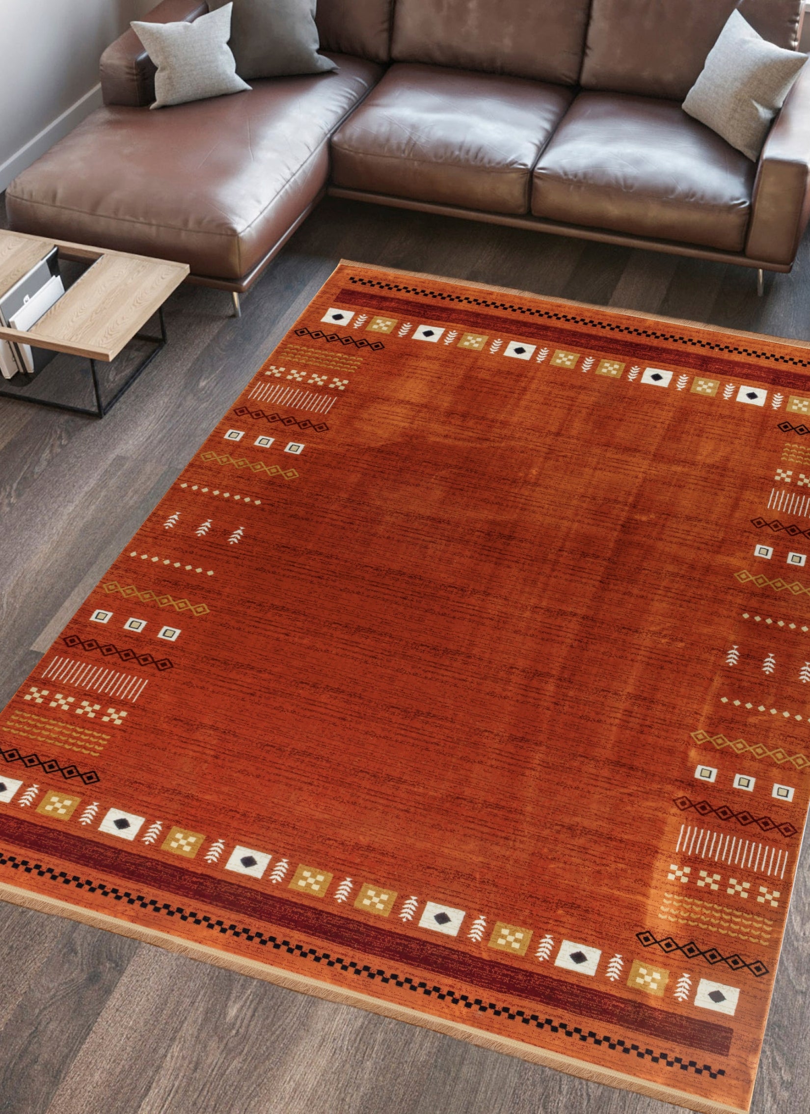 Modern Tribal Gabbeh Bordered Solid Rose Area Rug & Runner – B744A Rose