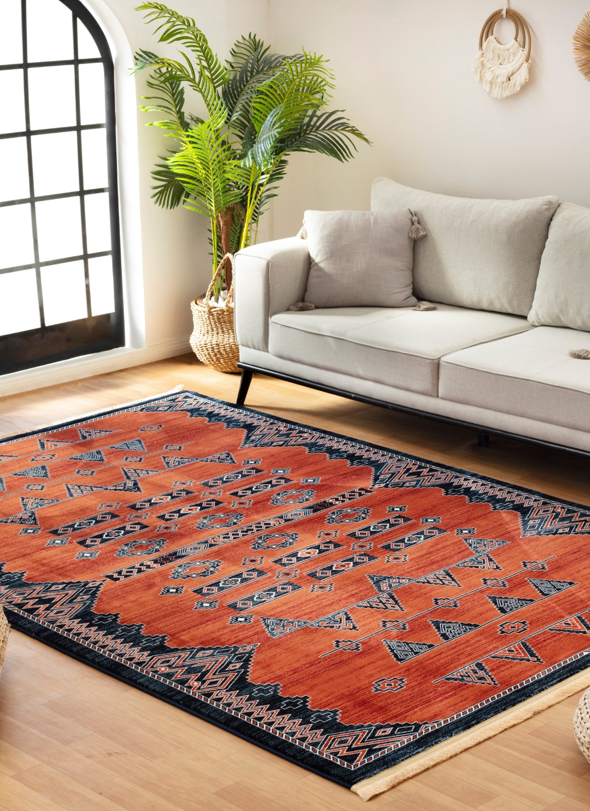 Traditional Tribal Southwestern Geometric Rose Area Rug & Runner – E927A Rose