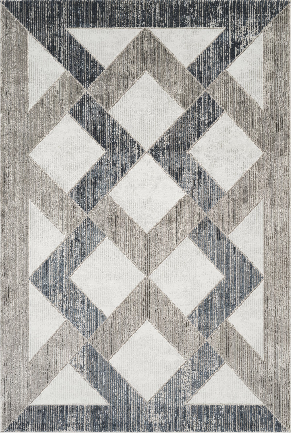 Modern Geometric Chevron Diamond Grey & Navy Area Rug & Runner – 61281 Grey Navy