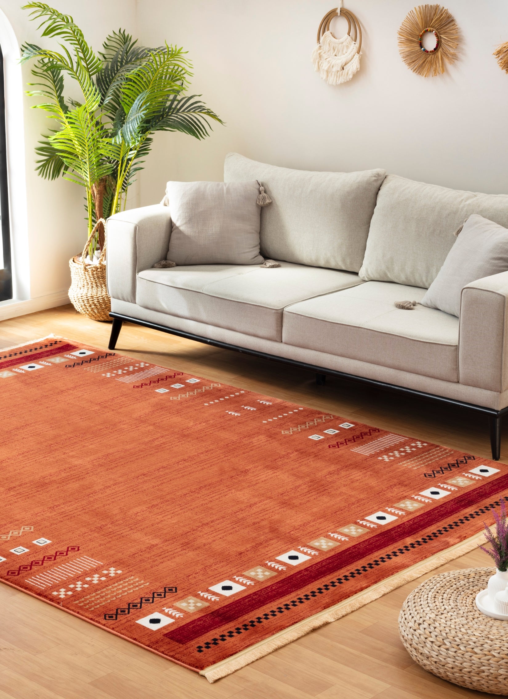 Modern Tribal Gabbeh Bordered Solid Rose Area Rug & Runner – B744A Rose