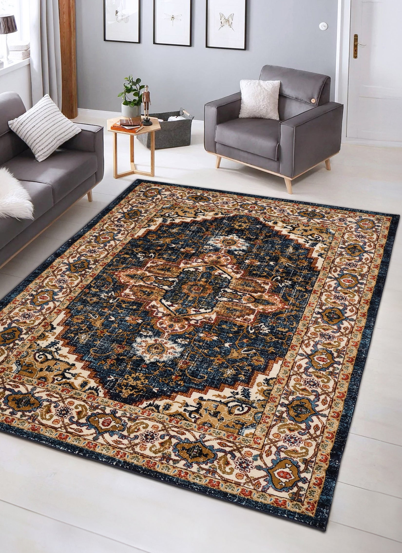 Mongolia 2987A Area Rug Navy/Navy