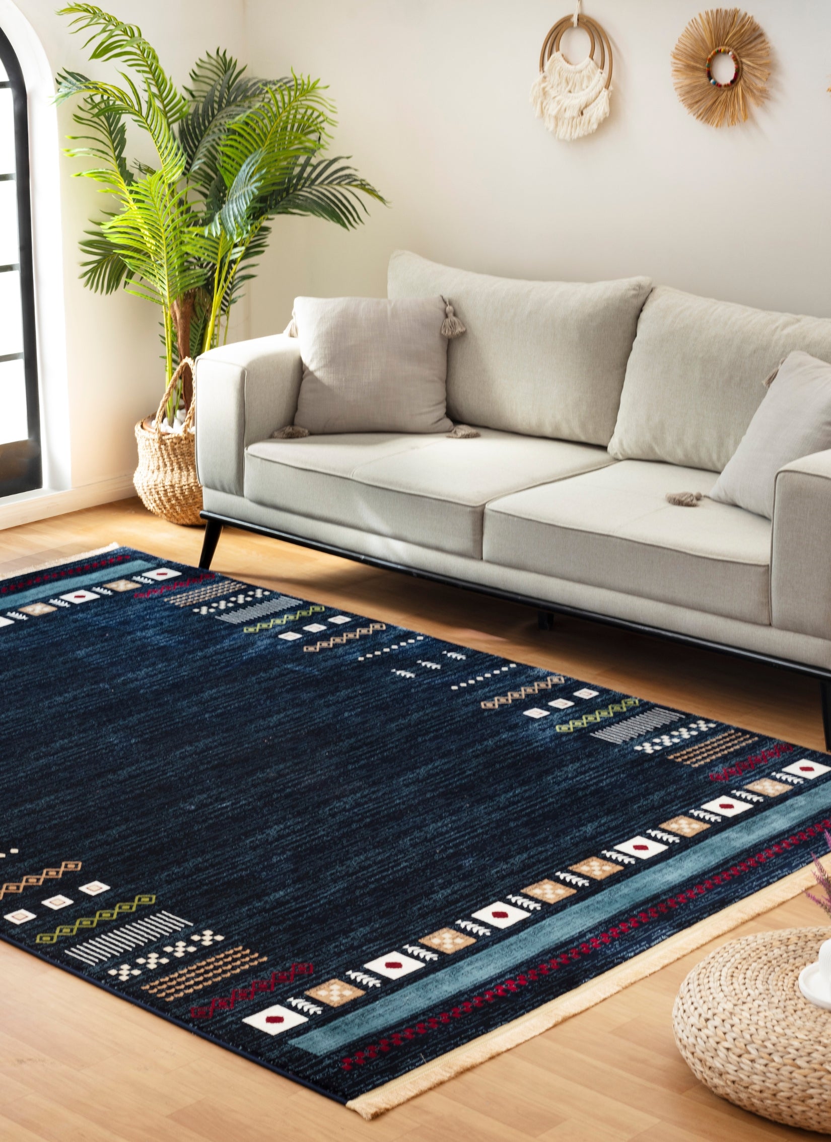 Traditional Tribal Southwestern Geometric Navy Area Rug & Runner – E927A Navy