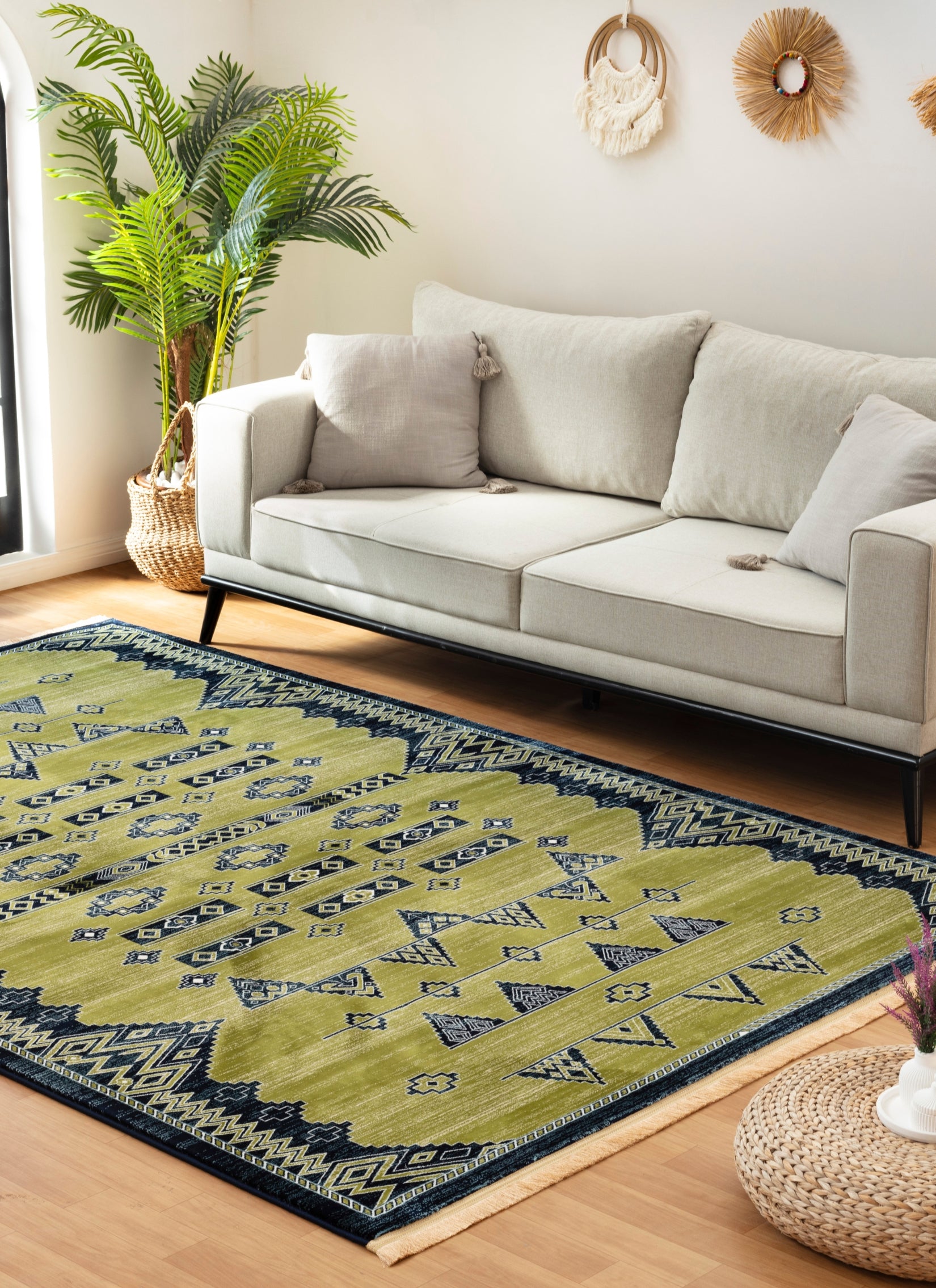 Traditional Tribal Southwestern Geometric Green & Navy Area Rug & Runner – E927A Green Navy