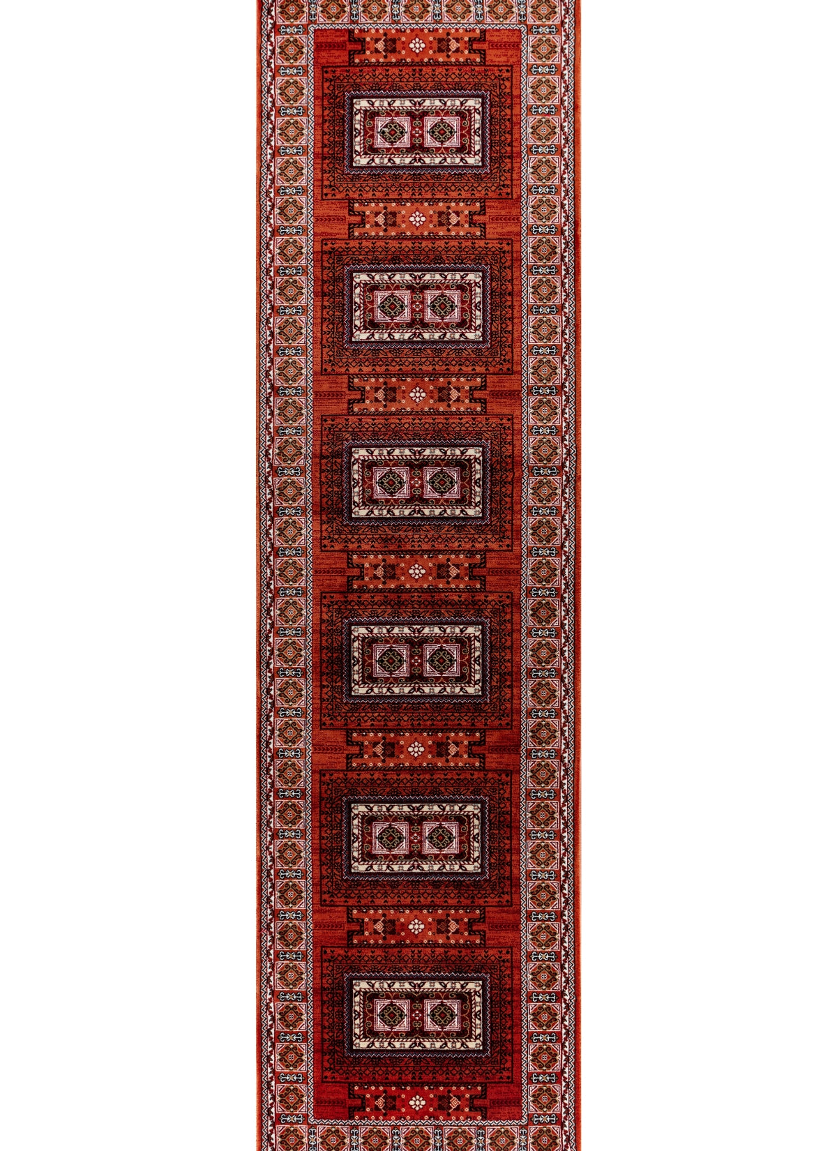 Traditional Tribal Turkmen Geometric Panel Rose Area Rug & Runner – E851B Rose