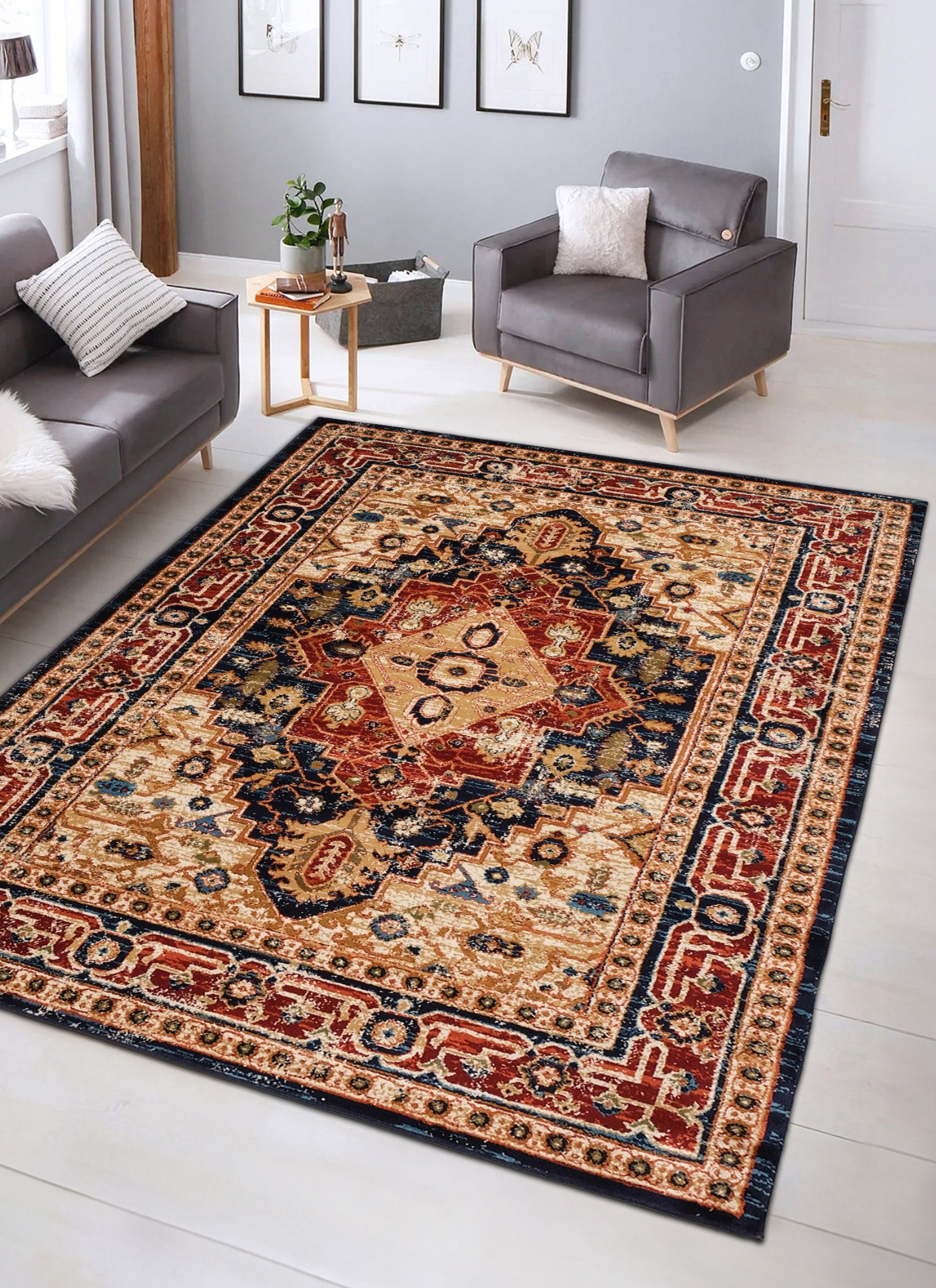 Mongolia 6083B Area Rug Navy/Navy