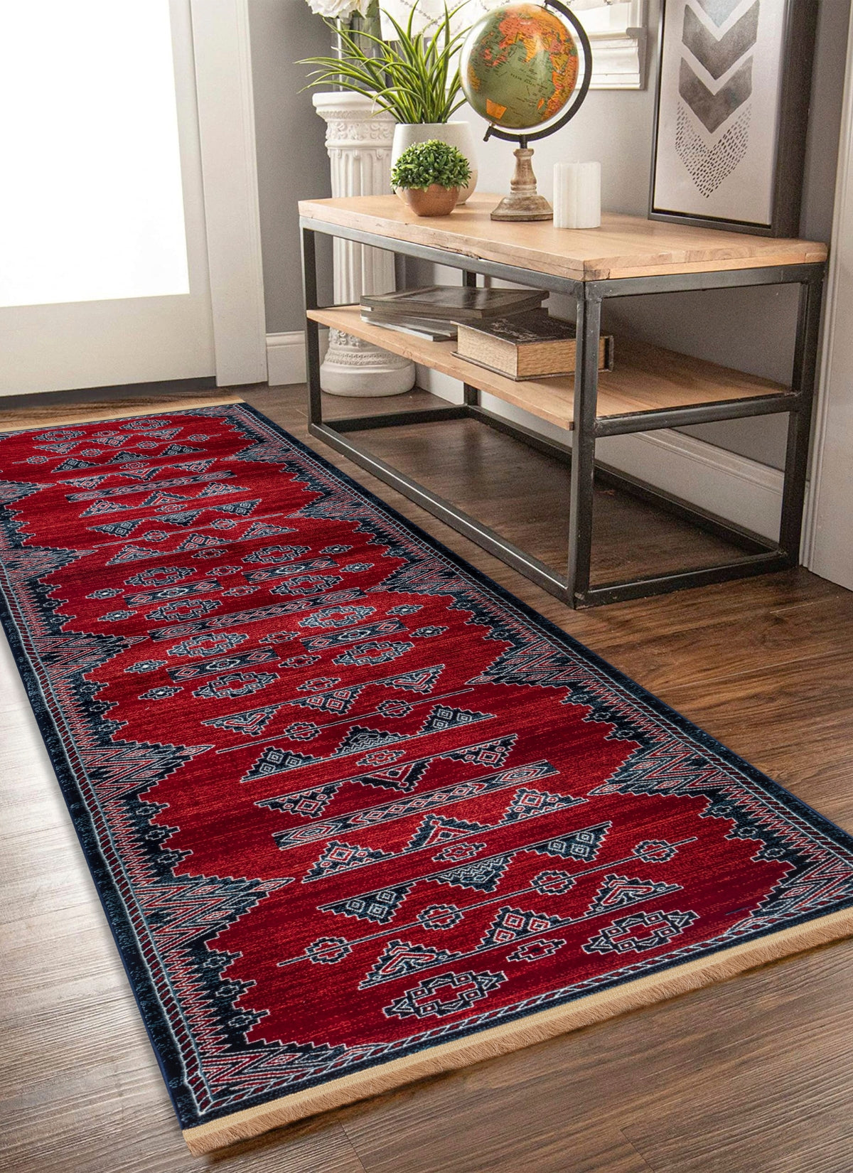Traditional Tribal Southwestern Geometric Red Area Rug & Runner – E927A Red