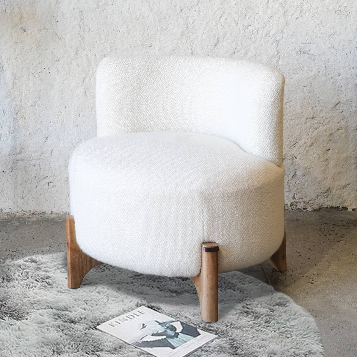 Upholstered Lounge Chair 23x24x26" | Modern White Accent Chair with Wood Base