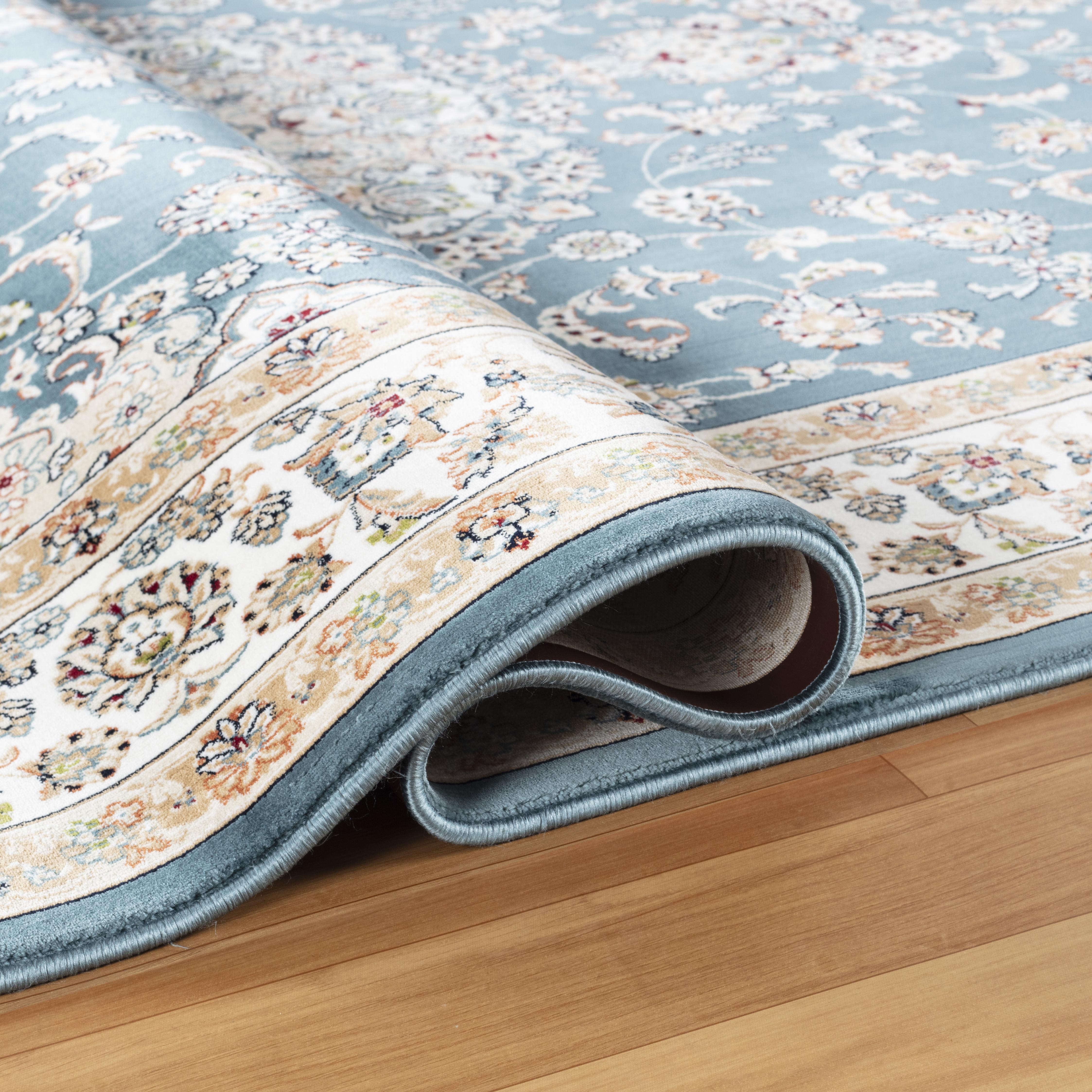 Traditional Persian Nain Floral Medallion Blue & Cream Area Rug & Runner – A019G Blue/Cream