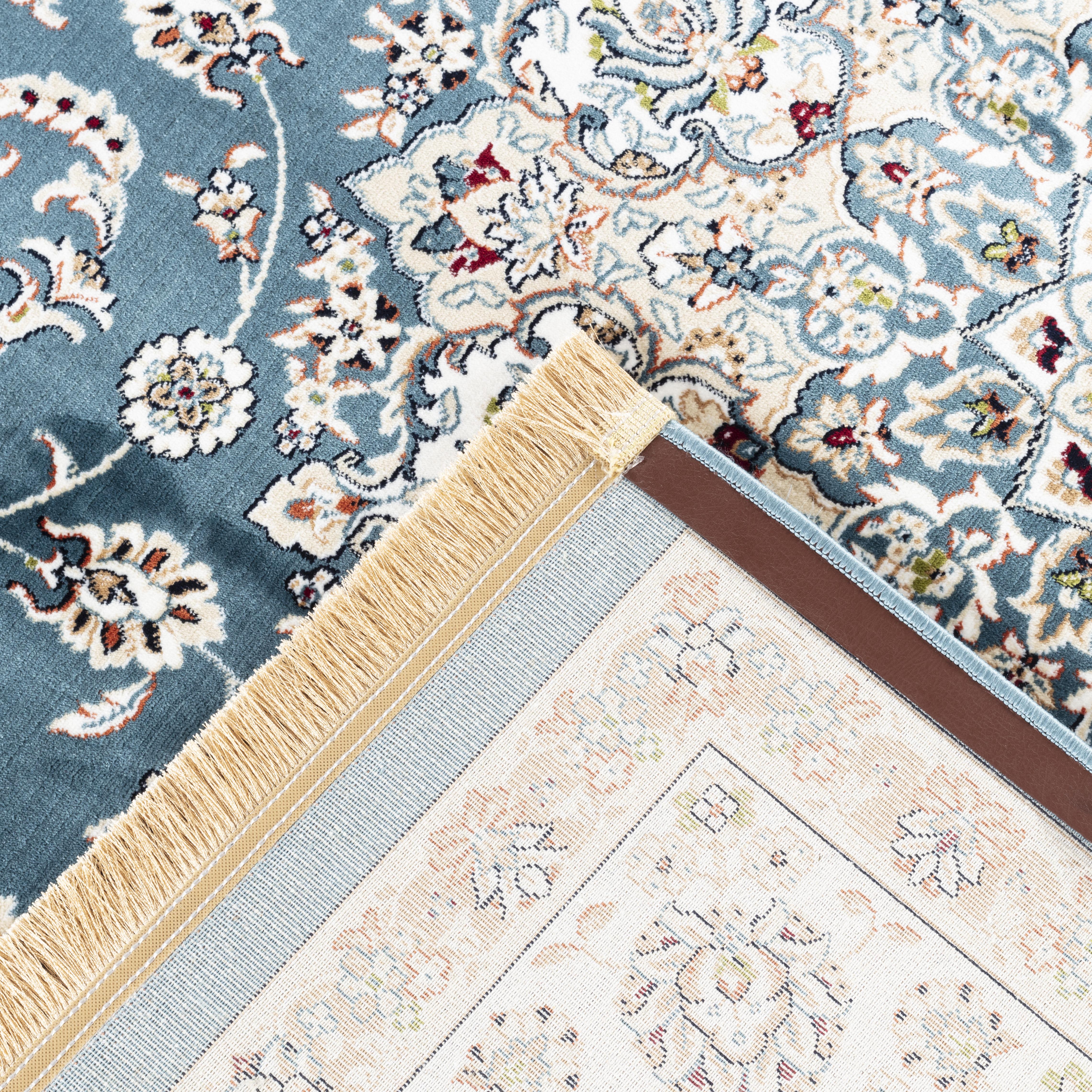 Traditional Persian Nain Floral Medallion Blue & Cream Area Rug & Runner – A019G Blue/Cream