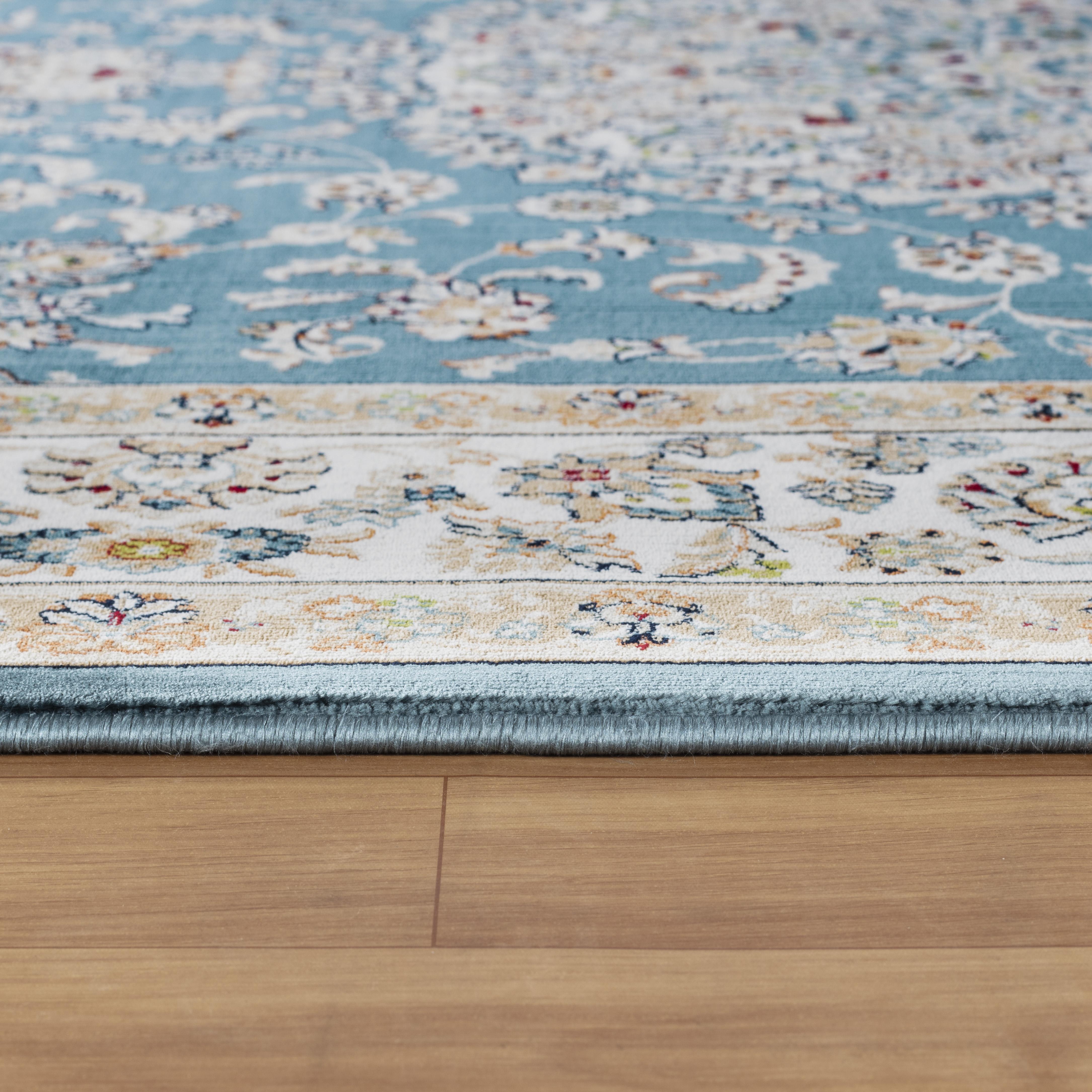 Traditional Persian Nain Floral Medallion Blue & Cream Area Rug & Runner – A019G Blue/Cream