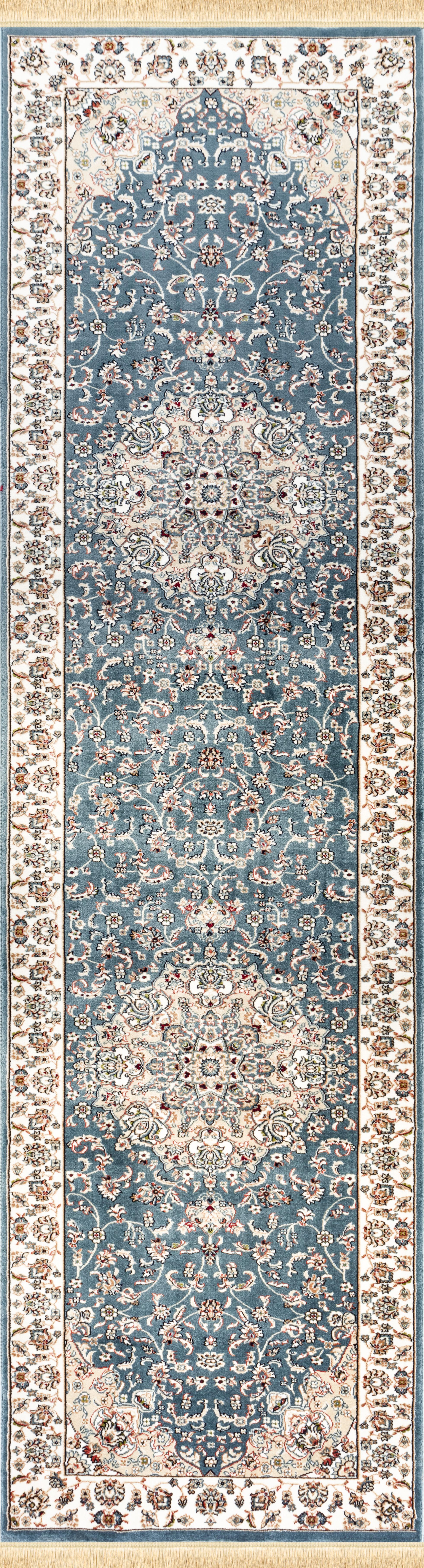 Traditional Persian Nain Floral Medallion Blue & Cream Area Rug & Runner – A019G Blue/Cream