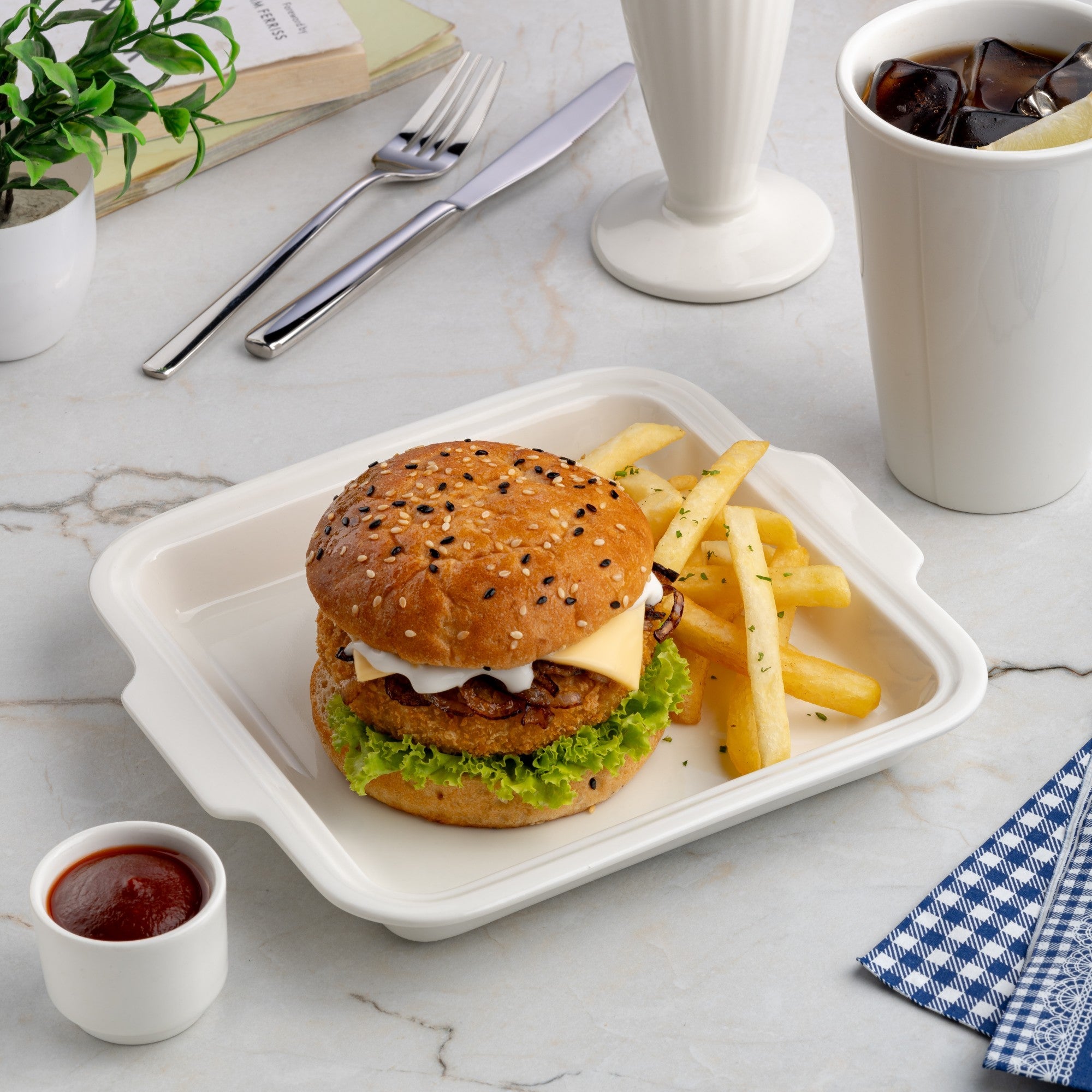 Burger Serving Plate | Ivory Porcelain | 15.22 oz | Set of 3 Pcs