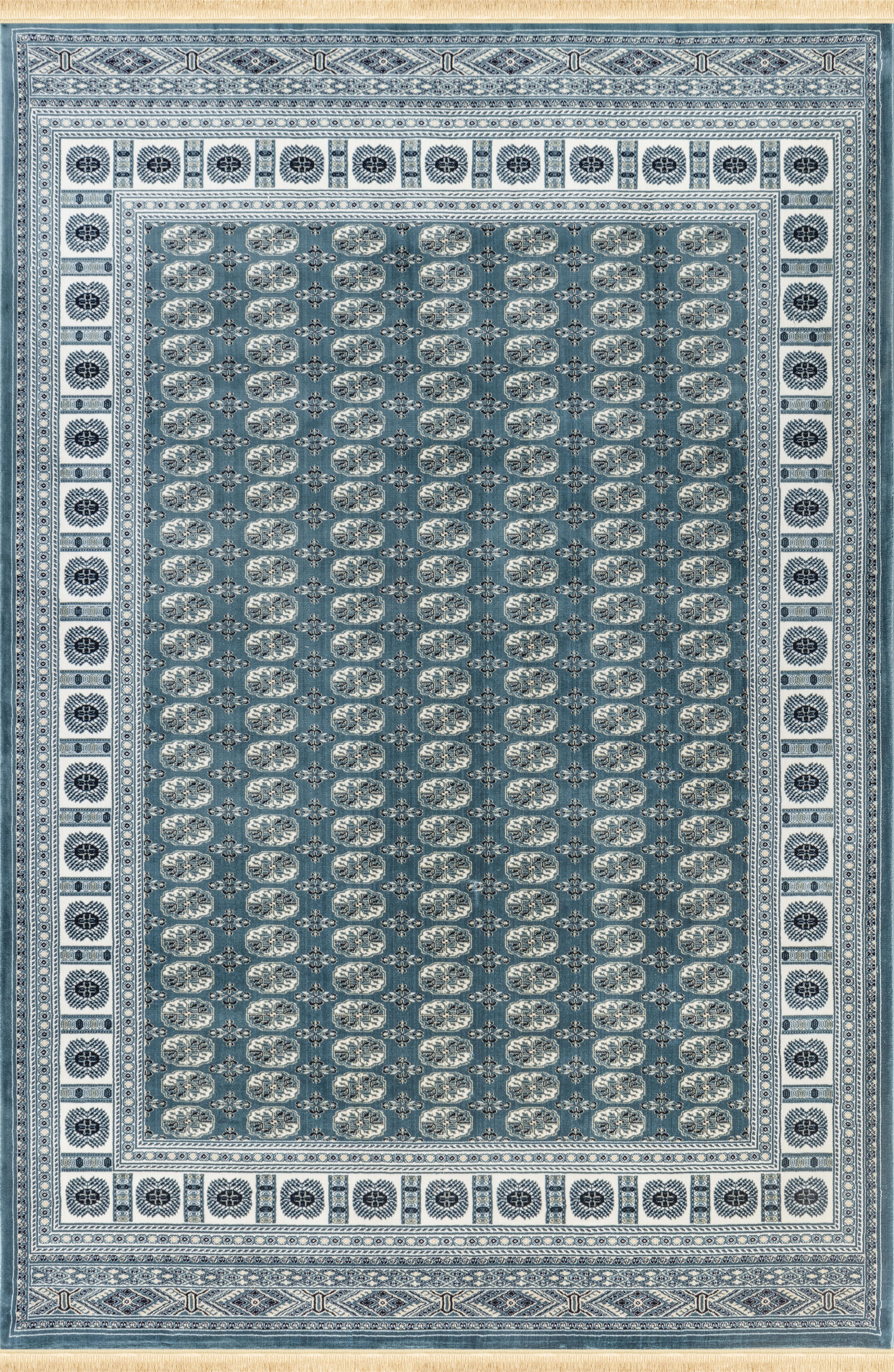 Traditional Bokhara Persian All-Over Bordered Blue Area Rug & Runner – C669B Blue