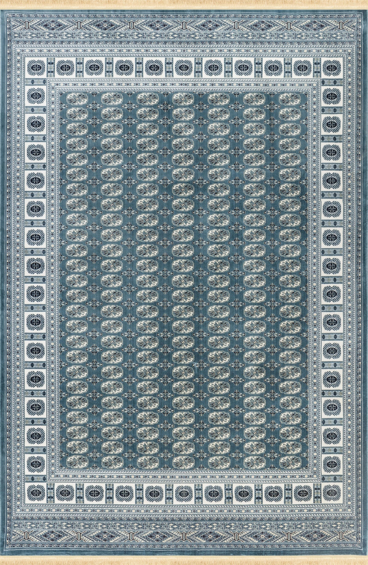 Traditional Bokhara Persian All-Over Bordered Blue Area Rug & Runner – C669B Blue