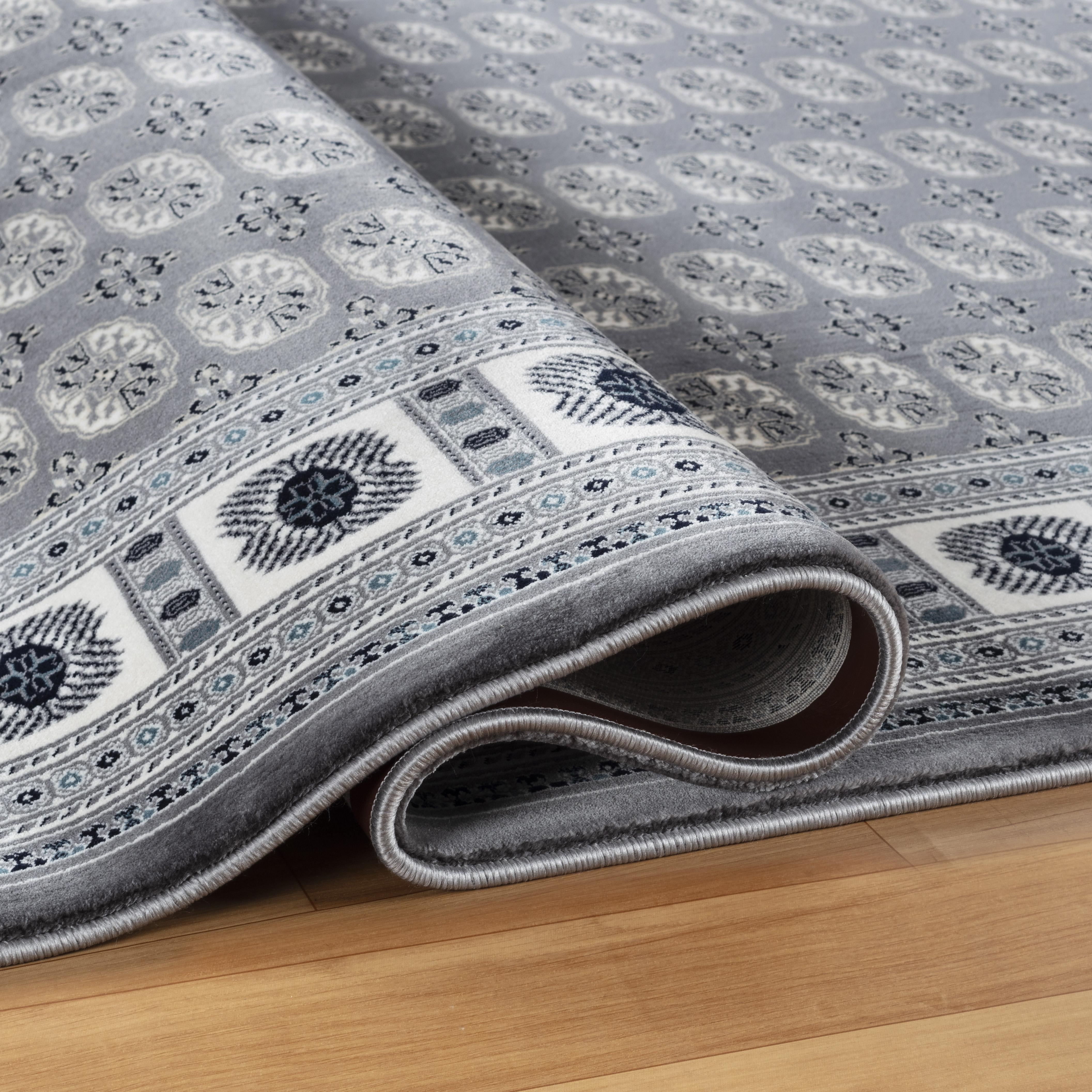 Traditional Bokhara Persian All-Over Bordered Grey Area Rug & Runner – C669B Grey