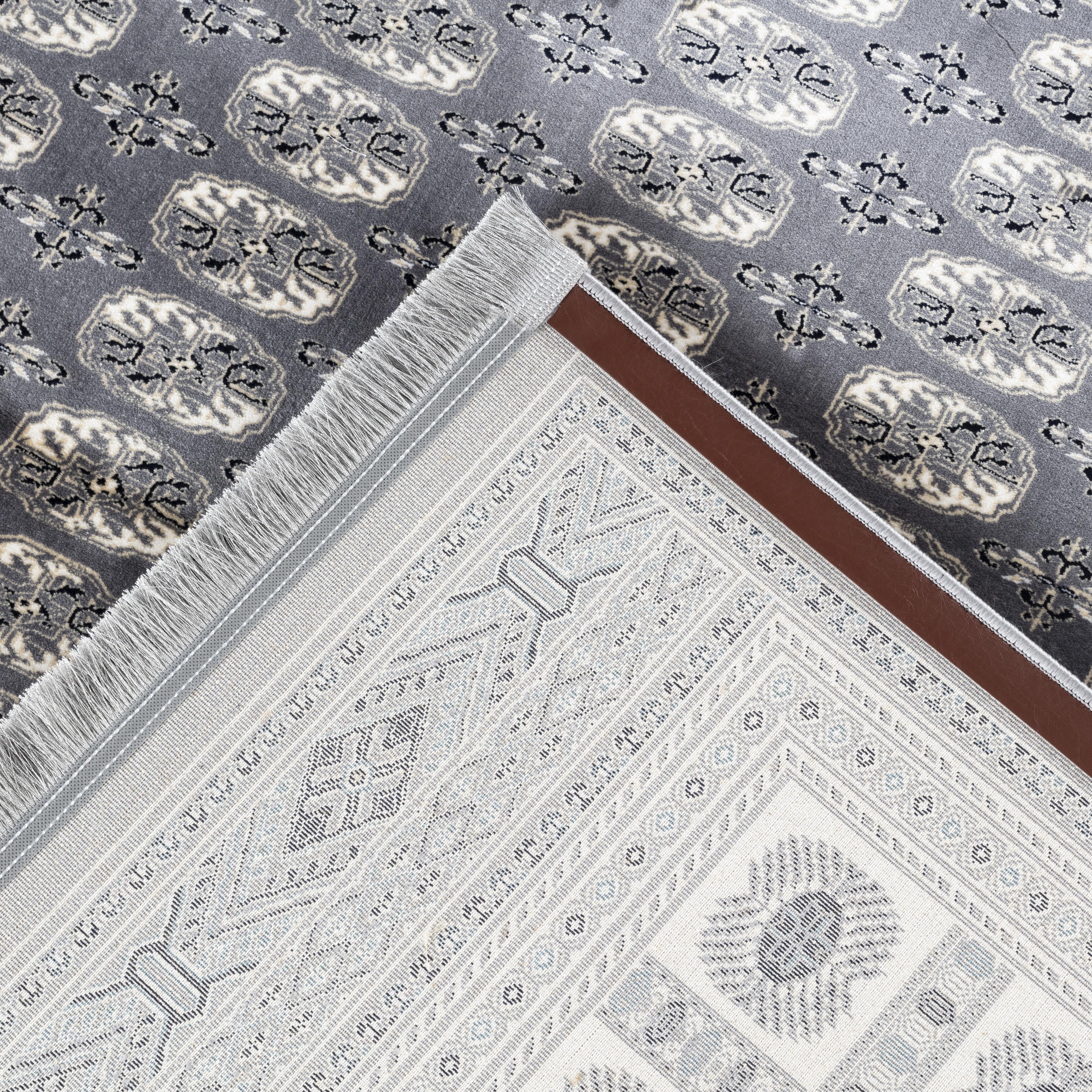 Traditional Bokhara Persian All-Over Bordered Grey Area Rug & Runner – C669B Grey