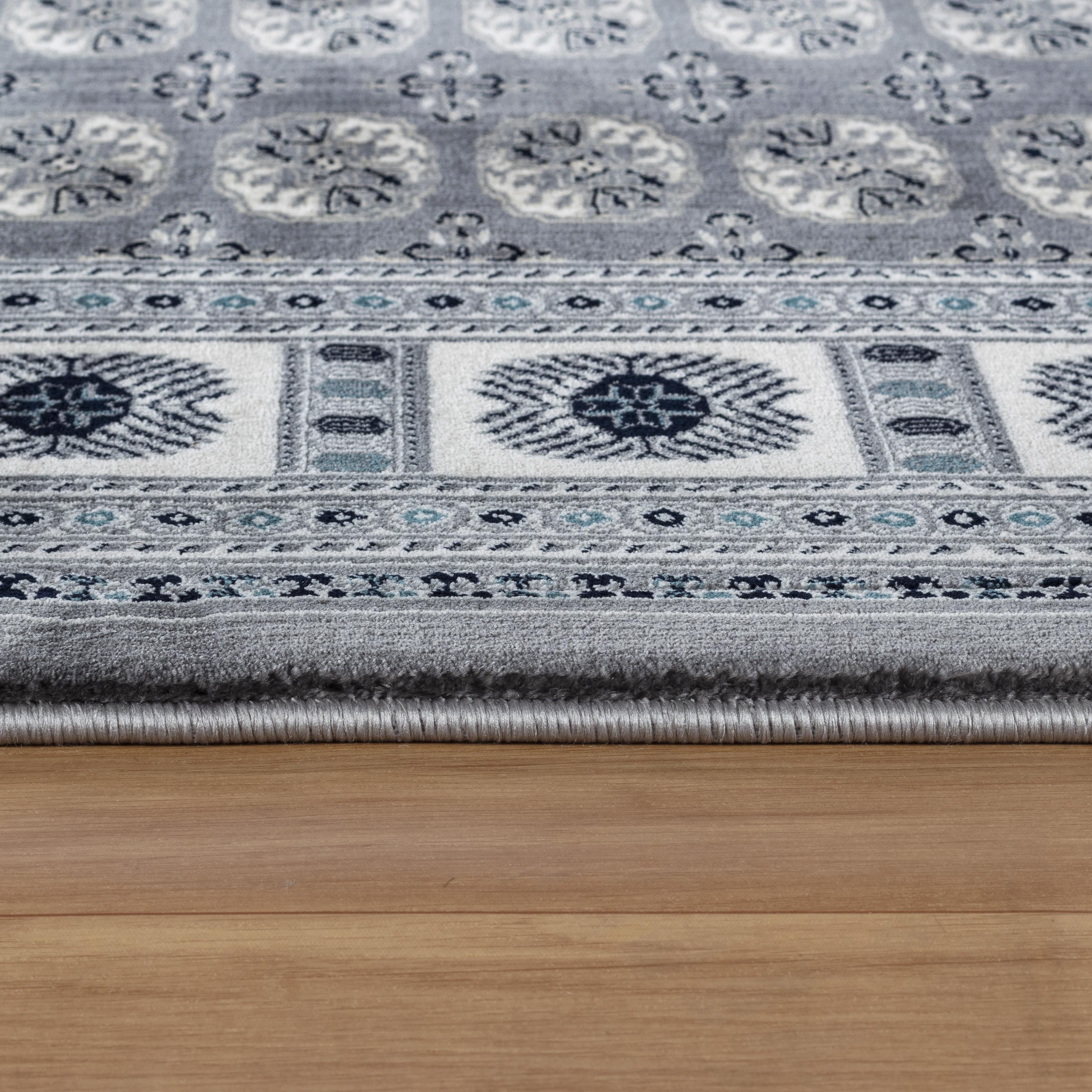 Traditional Bokhara Persian All-Over Bordered Grey Area Rug & Runner – C669B Grey