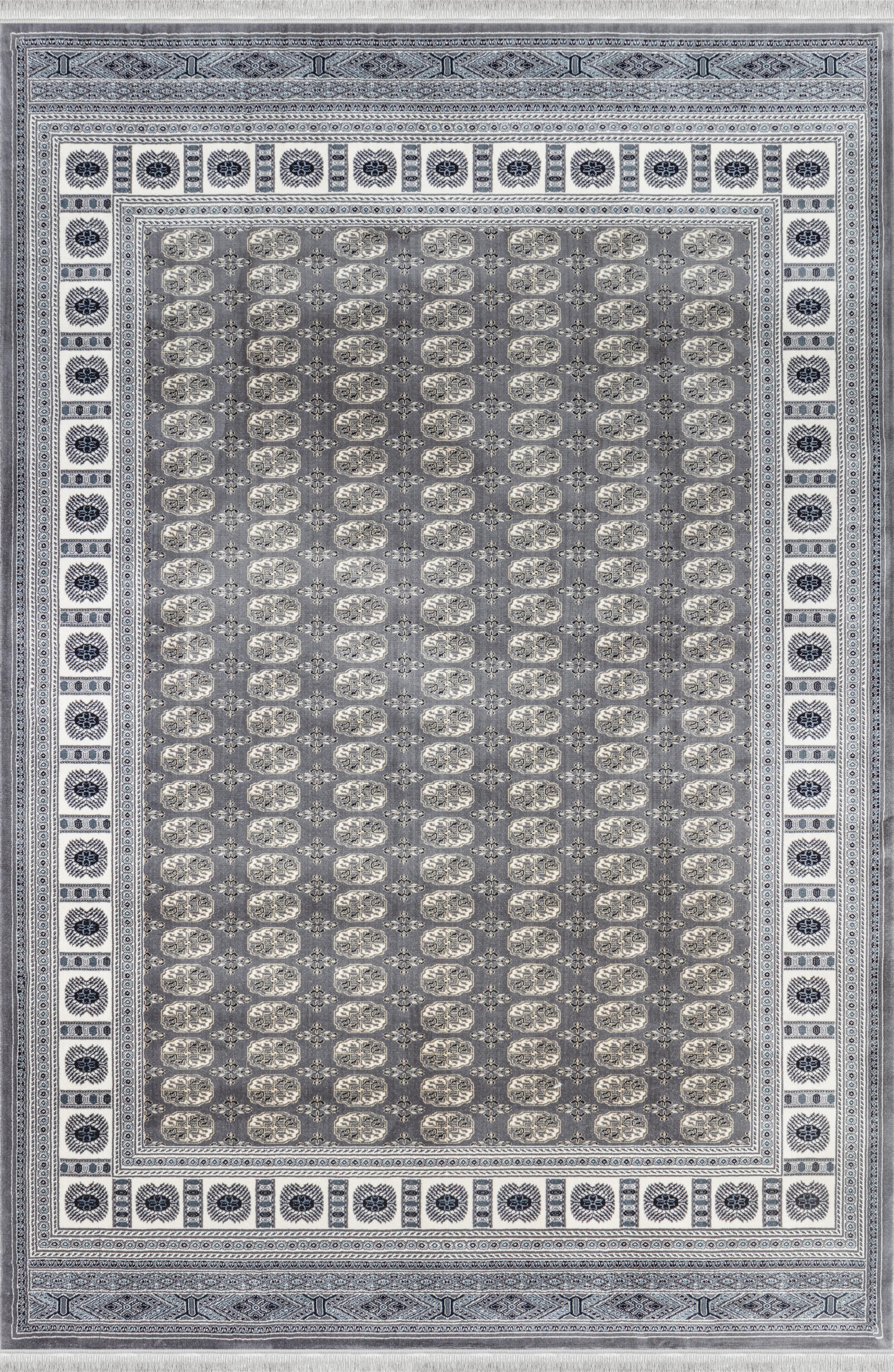 Traditional Bokhara Persian All-Over Bordered Grey Area Rug & Runner – C669B Grey