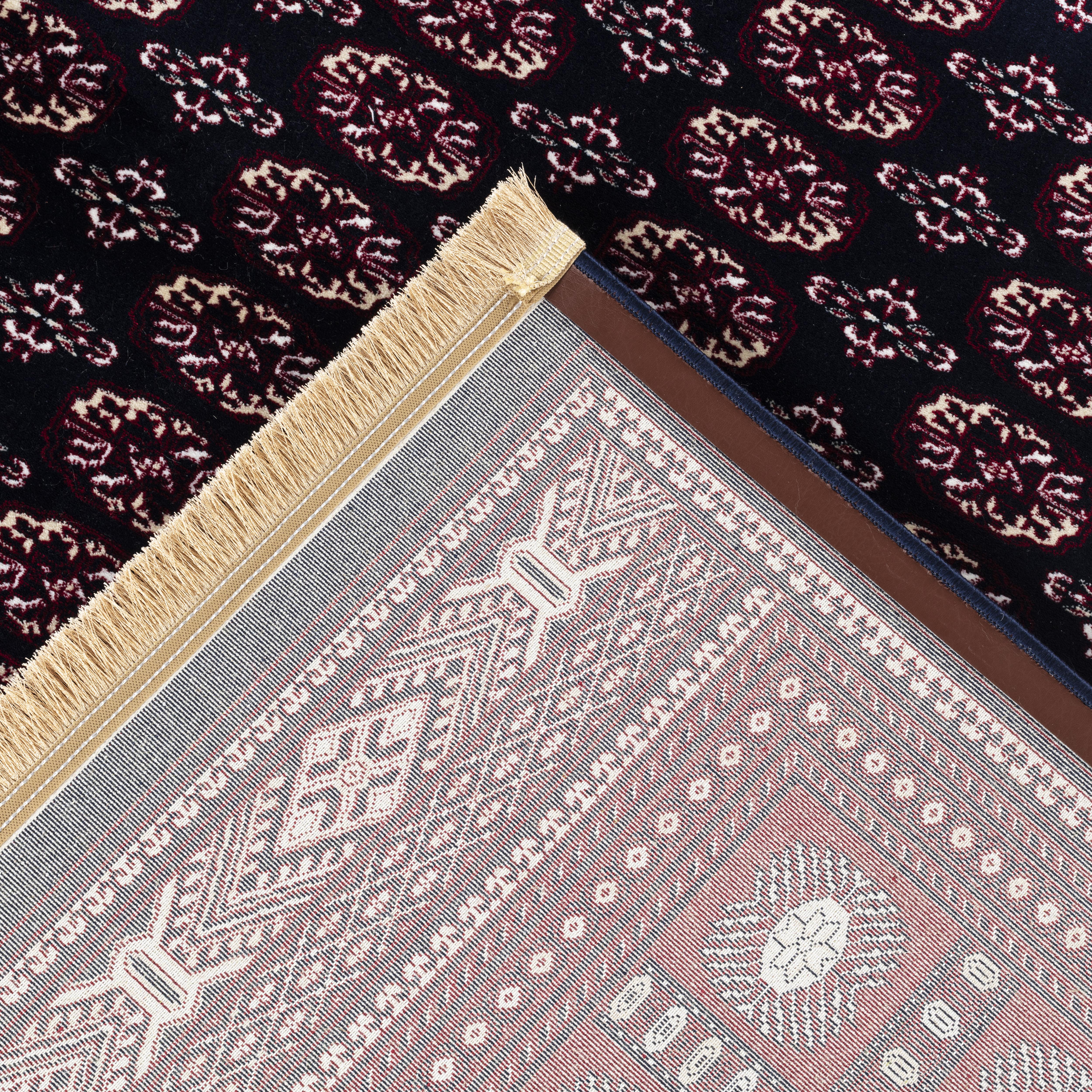Traditional Bokhara Persian All-Over Bordered Navy Area Rug & Runner – C669B Navy