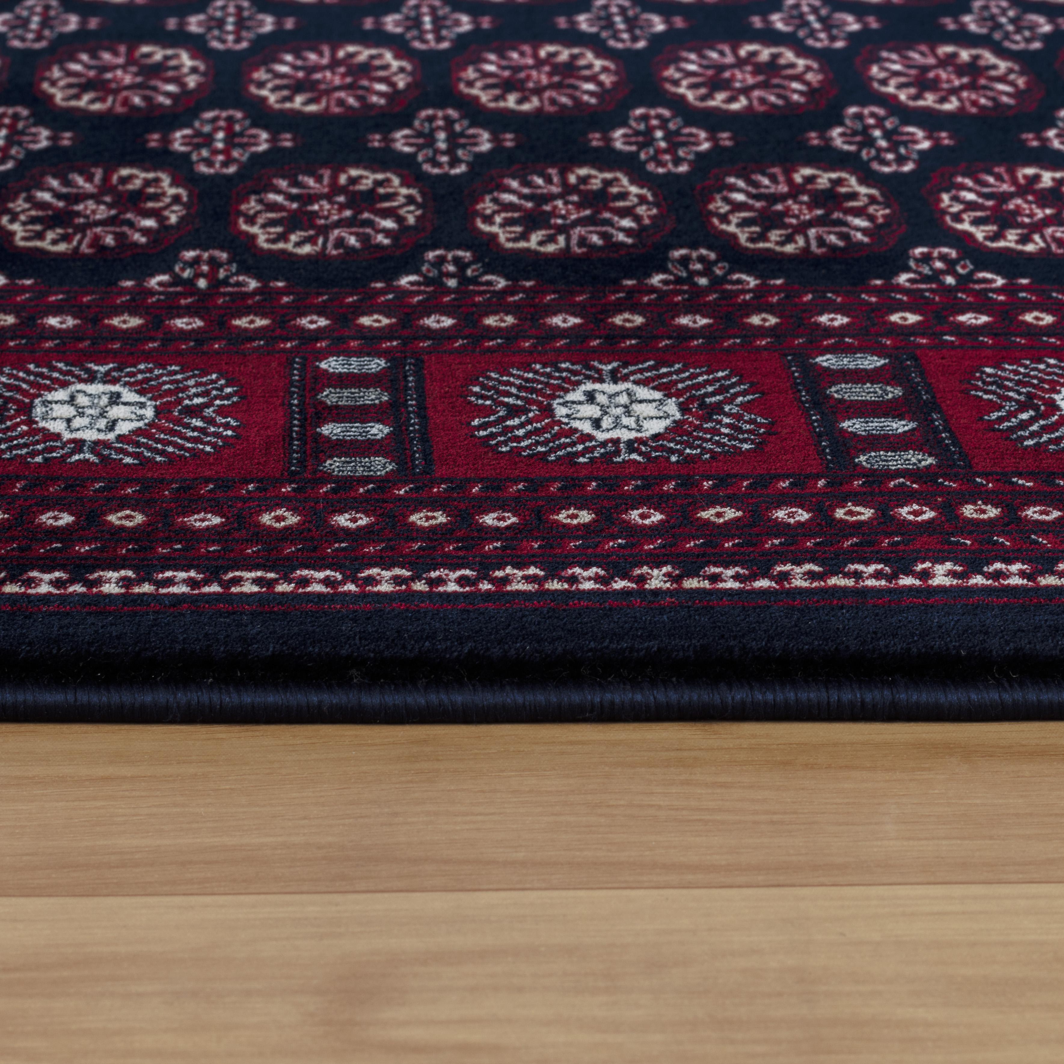 Traditional Bokhara Persian All-Over Bordered Navy Area Rug & Runner – C669B Navy